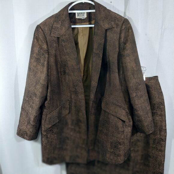 MORGAN MILLER! FAB BRONZE/BLACK ABSTRACT SWIRL PATTERN 2 PC SKIRT SUIT! SZ 24W - Picture 4 of 13